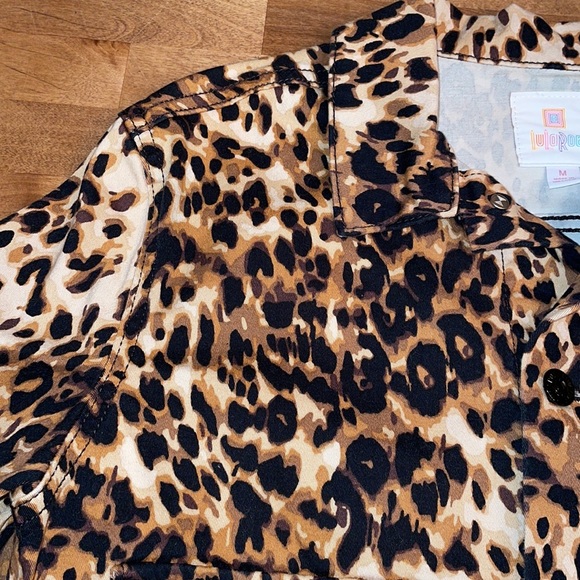 Leopard Print Jean Jacket Black and Brown  Women's Size M - LULAROE  Kenny - Picture 6 of 10